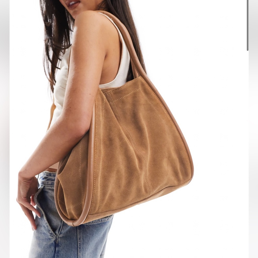 Suede Shoulder Tote Bag in Tan